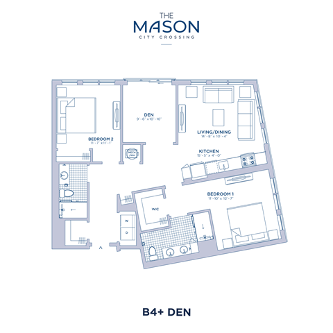 Floor plan for 2 beds, 2 baths, 1194 sqft